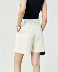 Short en triacétate taille haute à plis et coupe large