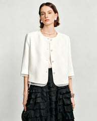 Blazer cropped en triacétate avec bordure en soie transparente