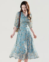 Robe midi en soie col V imprimé floral