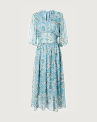 Robe midi en soie col V imprimé floral