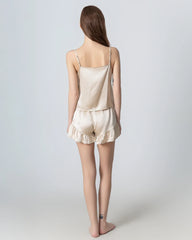 Ensemble de Pyjama en Soie Camisole à Col V avec Ouverture Frontale