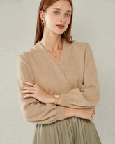 Pull en Cachemire à Col V et Manches Lanternes