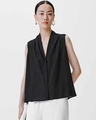 Top en Soie à Décolleté en V et Plissures