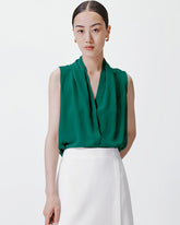 Top en Soie à Décolleté en V et Plissures