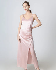 Robe Maxi en Soie à Plis et Fente en V