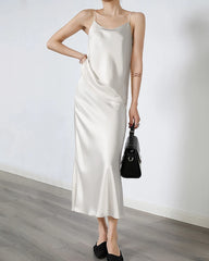 Jupe Midi en Soie Polyvalente avec Taille Élastiquée