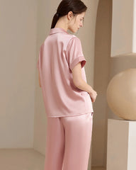 Ensemble de pyjama en soie lavable, manches courtes et pantalon long