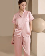Ensemble de pyjama en soie lavable, manches courtes et pantalon long