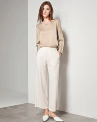 Blouse en Soie à Col Rond de Base pour Femme Champagne