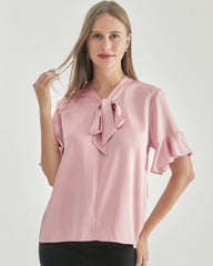 Blouse en Soie avec Col Nœud Papillon pour Femme