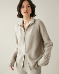 Cardigan zippé en cachemire et laine pour femme