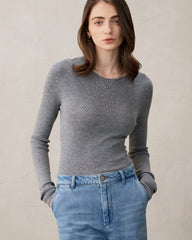 Top en maille pour femme en laine et cachemire à col rond