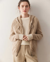 Gilet en cachemire à capuche zippé pour femme