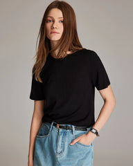 T-shirt en jersey de soie à manches courtes pour femme