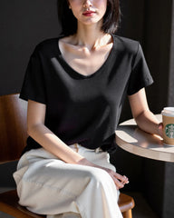 T-shirt col V en soie – Femme