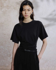 T-shirt en jersey de soie pour femme avec taille plissée