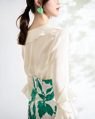 Blouse en soie à volants pour femme