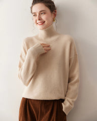 Pull en cachemire oversize à col roulé pour femme