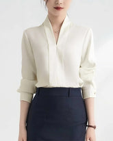 Chemisier en soie à manches longues et col en V pour femme