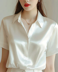 Chemise en Soie Classique à Boutons pour Femme Ivory