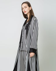 Robe Longue en Soie Satinée Rayée Noire et Blanche pour Femmes