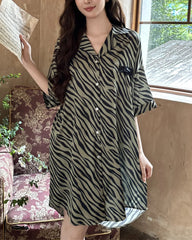 Chemise de nuit en soie à imprimé zèbre