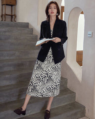 Robe en Soie à Bretelles Spaghetti Imprimé Zèbre