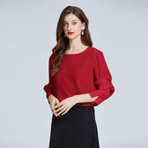 Chemise Femme en Soie à Col Rond et Manches Lanternes