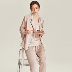 Ensemble de Pyjama en Soie avec Peignoir 3 Pièces