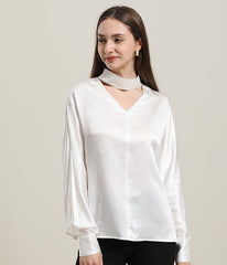 Blouse en Soie à Manches Longues et Décolleté en V