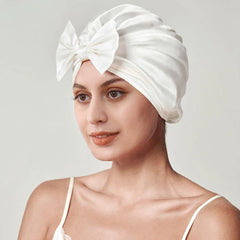 Bonnet de nuit vintage en soie avec nœud papillon