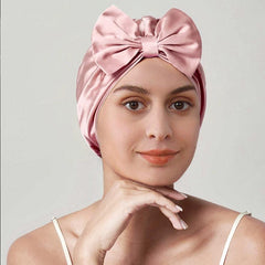 Bonnet de nuit vintage en soie avec nœud papillon