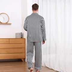 Ensemble de pyjama en soie pour homme Style rayé blanc