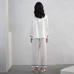 Ensemble de Pyjama en Soie pour Femme avec Bordure Contrastée