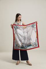 Foulard en Soie Élégant avec Motif de Bateau