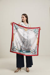 Foulard en Soie Élégant avec Motif de Bateau