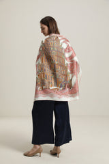 Foulard en Soie avec Motif de Château Vintage