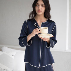 Ensemble de Pyjama en Soie Bleu Marine 22 Momme