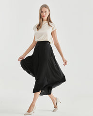 Pantalon en Soie Taille Haute pour Femme à Jambes Évasées