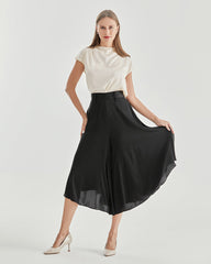 Pantalon en Soie Taille Haute pour Femme à Jambes Évasées