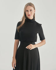 T-shirt en Soie à Col Roulé à Manches Courtes