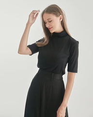 T-shirt en Soie à Col Roulé à Manches Courtes