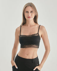 Bralette en Soie Tricotée à Décolleté Carré et Dentelle