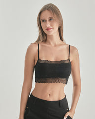 Bralette en Soie Tricotée à Décolleté Carré et Dentelle