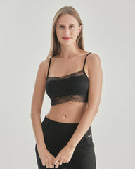 Bralette en Soie Tricotée à Décolleté Carré et Dentelle