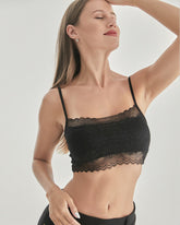 Bralette en Soie Tricotée à Décolleté Carré et Dentelle