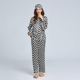 Ensemble de Pyjama en Soie à Motif Damier Classique pour Femme