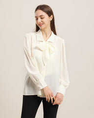 Blouse en Soie Pure avec Nœud Papillon pour Femme