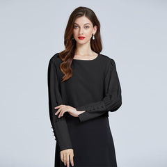 Chemise Femme en Soie à Col Rond et Manches Lanternes