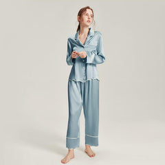Ensemble de pyjama en soie lavable pour femmes Haze Blue